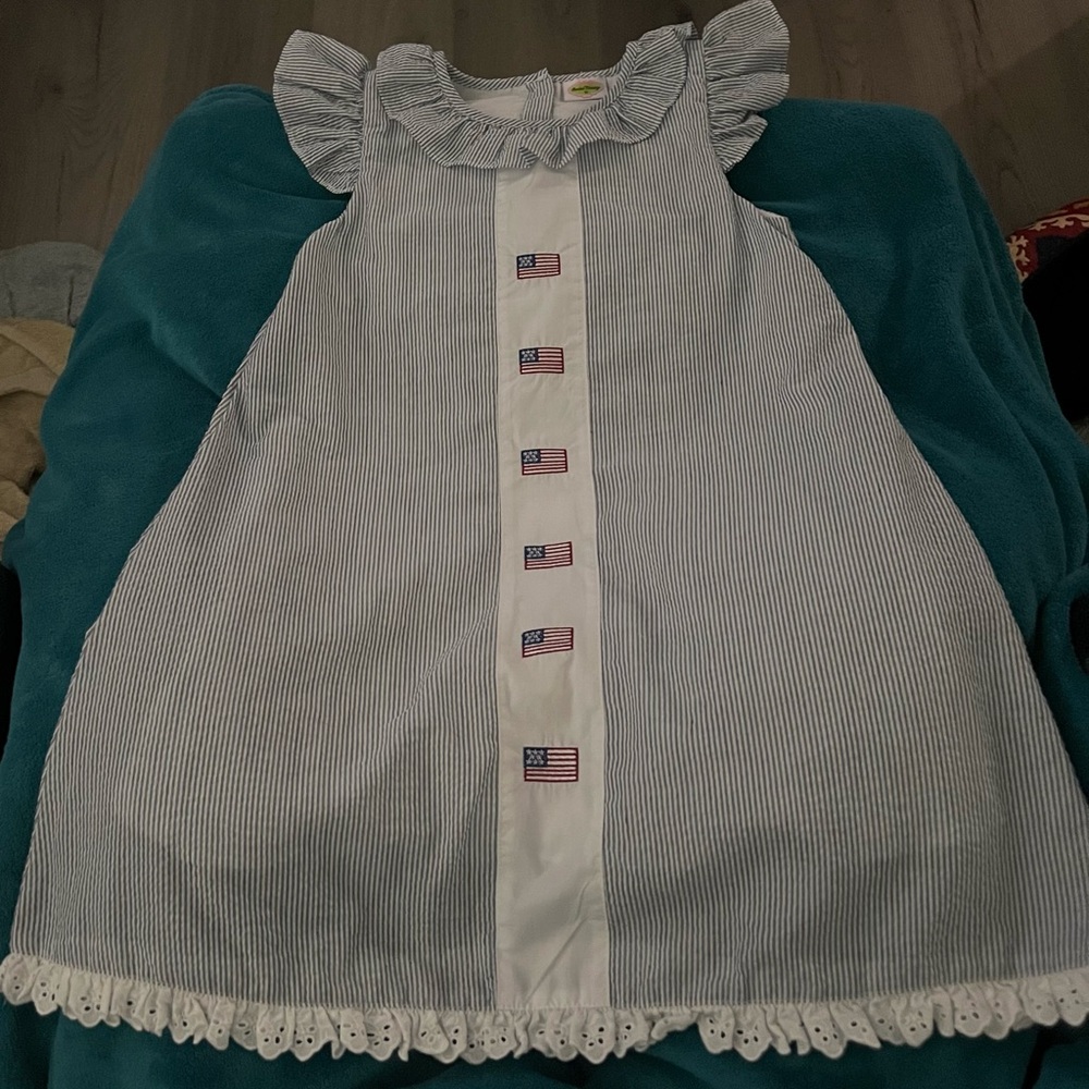 Smocked Blessings Girls Sz 10 Patriotic 4th of July Flag Dress Lined & Like New